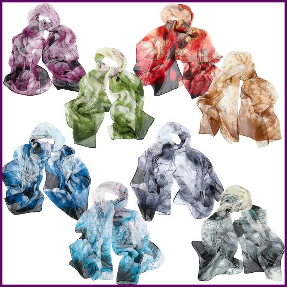 8-Piece Lightweight Chiffon Scarves Set Floral Pattern Versatile Shawl